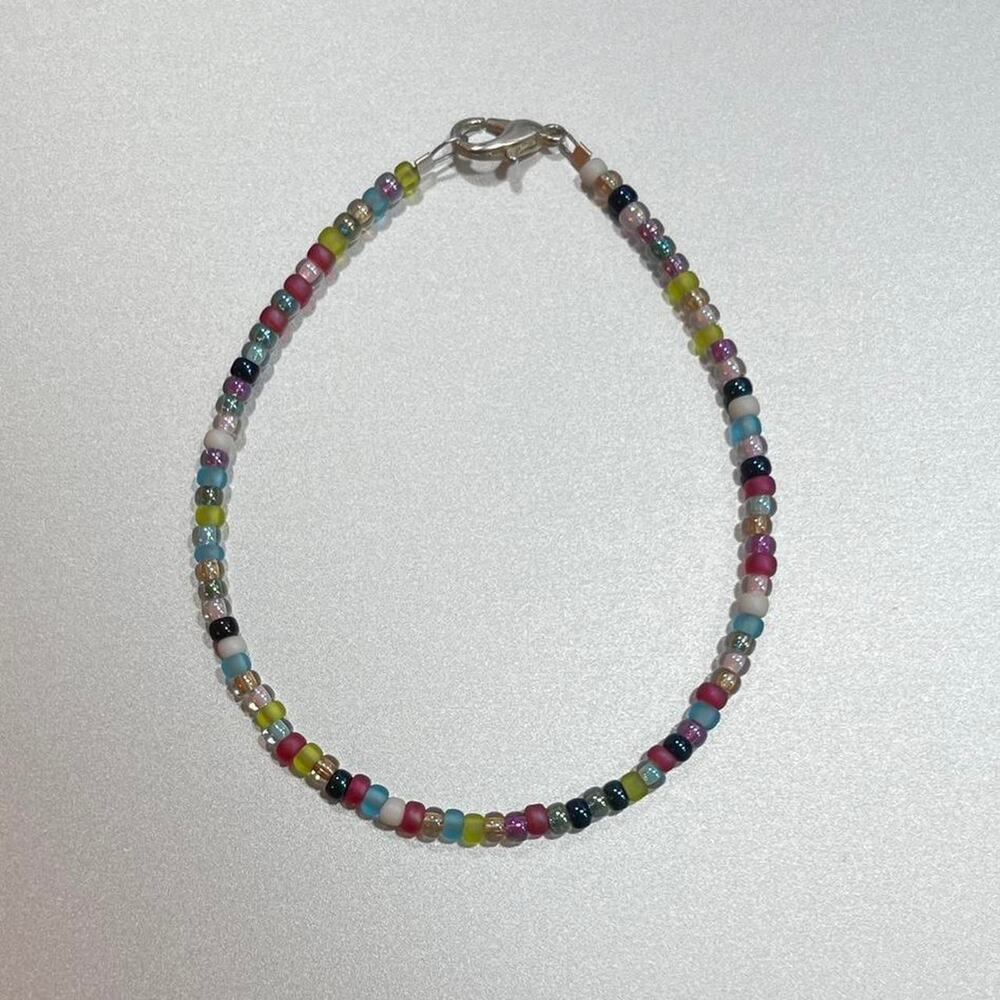 Sterling Silver Beaded Bracelet Murano Glass Beads Italy 7.5 in